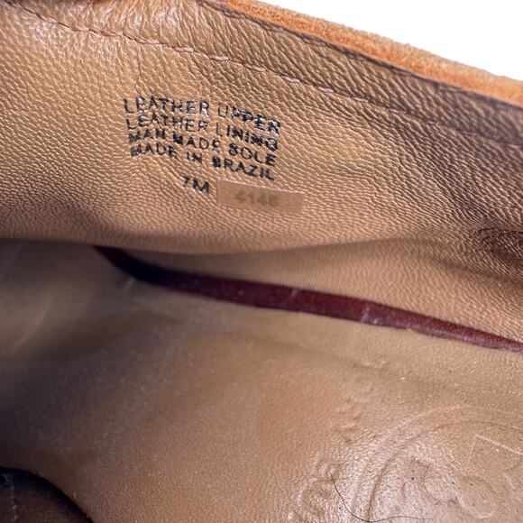 Tory Burch Gabrielle Brown Suede Wedge Booties Almond Toe & Tri-Buckle, Size 7M - Picture 11 of 12